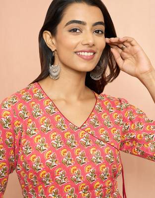Wopink floral angrakha kurta - designer rakhi outfit with sequin yoke ethnic wear 2