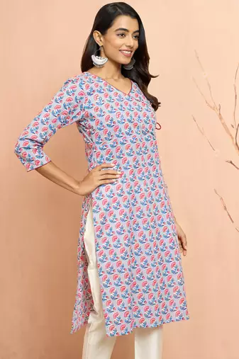 Wogrey floral angrakha kurta - traditional rakhi dress with sequin yoke work