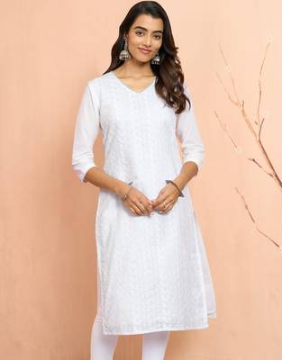 Wowhite cotton chikankari kurta - traditional raksha bandhan outfit with paisley embroidery 3