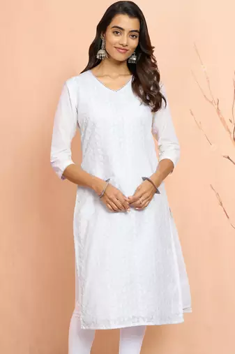 Wowhite cotton chikankari kurta - traditional raksha bandhan outfit with paisley embroidery