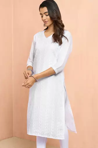 Wowhite cotton chikankari kurta - traditional raksha bandhan outfit with paisley embroidery