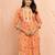 Women's mustard floral print cotton kurta - rakhi special collection round neck ethnic wear