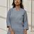 Women's aqua cotton linen yoga kurta with band collar & three quarter sleeves