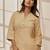 Women's chiku cotton linen yoga kurta with band collar & three quarter sleeves