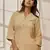 Wochiku cotton linen yoga kurta with band collar & three quarter sleeves