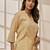 Women's chiku cotton linen yoga kurta with band collar & three quarter sleeves