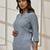 Women's aqua cotton linen yoga kurta with band collar & three quarter sleeves