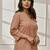 Women's rose pink cotton linen yoga kurta with band collar & three quarter sleeves