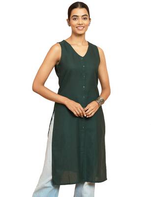 Wobottle green moonlight jacquard kurta - contemporary rakhi cotton blend ethnic wear 1
