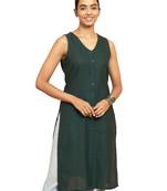 Wobottle green moonlight jacquard kurta - contemporary rakhi cotton blend ethnic wear
