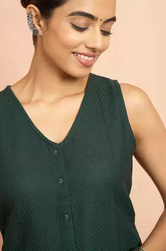 Wobottle green moonlight jacquard kurta - contemporary rakhi cotton blend ethnic wear