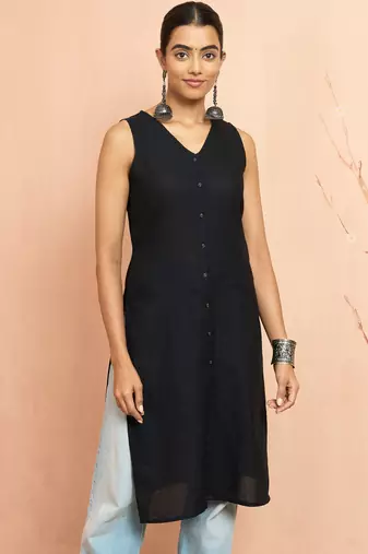 Woblack moonlight jacquard kurta - sleeveless raksha bandhan cotton blend ethnic top