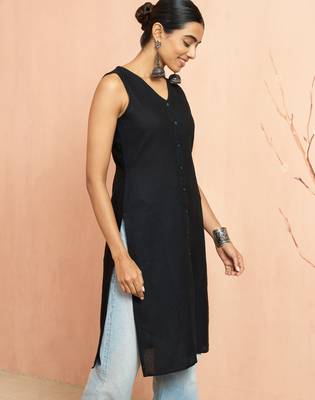 Woblack moonlight jacquard kurta - sleeveless raksha bandhan cotton blend ethnic top 4