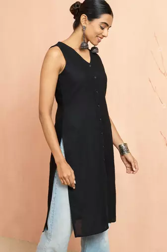 Woblack moonlight jacquard kurta - sleeveless raksha bandhan cotton blend ethnic top