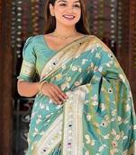 Sea Green Color Banarasi Silk Meenakari Design Saree
