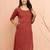 Women's rust floral pleated kurta - designer rakhi outfit with pleated yoke ethnic dress