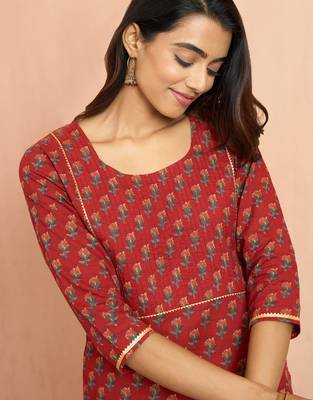 Worust floral pleated kurta - designer rakhi outfit with pleated yoke ethnic dress 2