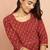 Women's rust floral pleated kurta - designer rakhi outfit with pleated yoke ethnic dress