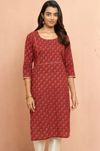 Worust floral pleated kurta - designer rakhi outfit with pleated yoke ethnic dress