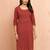 Women's rust floral pleated kurta - designer rakhi outfit with pleated yoke ethnic dress