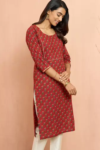 Worust floral pleated kurta - designer rakhi outfit with pleated yoke ethnic dress
