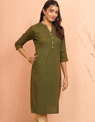 Womehendi green embroidered cotton kurta - festive rakhi outfit with sequin work 1