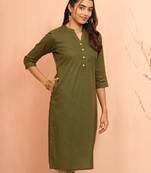 Womehendi green embroidered cotton kurta - festive rakhi outfit with sequin work