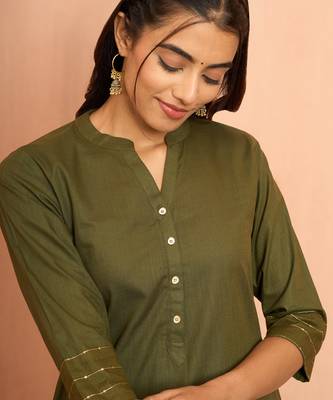 Womehendi green embroidered cotton kurta - festive rakhi outfit with sequin work 2