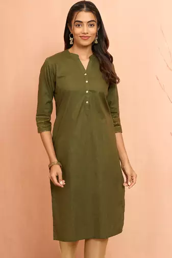 Womehendi green embroidered cotton kurta - festive rakhi outfit with sequin work