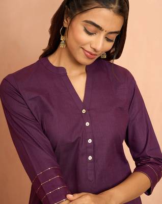 Wopurple embroidered cotton kurta - traditional rakhi dress with sequin embroidery work 2