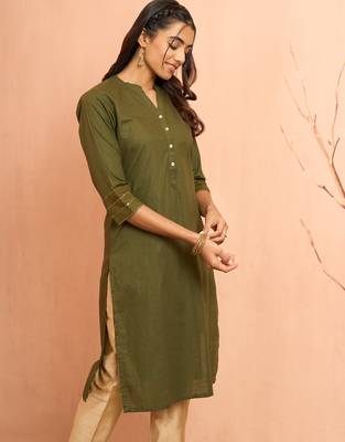 Womehendi green embroidered cotton kurta - festive rakhi outfit with sequin work 4