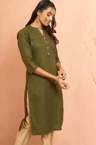 Womehendi green embroidered cotton kurta - festive rakhi outfit with sequin work