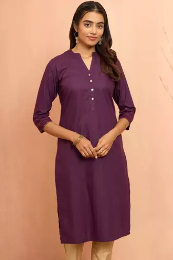 Wopurple embroidered cotton kurta - traditional rakhi dress with sequin embroidery work
