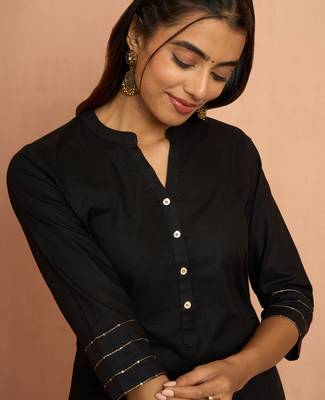 Woblack embroidered cotton kurta - designer rakhi outfit with sequin work ethnic dress 2
