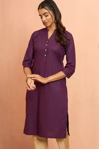 Wopurple embroidered cotton kurta - traditional rakhi dress with sequin embroidery work