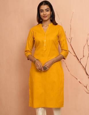 Womustard embroidered cotton kurta - festive rakhi outfit with sequin work ethnic wear 1