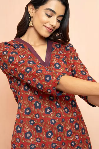 Worust kalamkari print cotton kurta - traditional raksha bandhan outfit three quarter sleeve