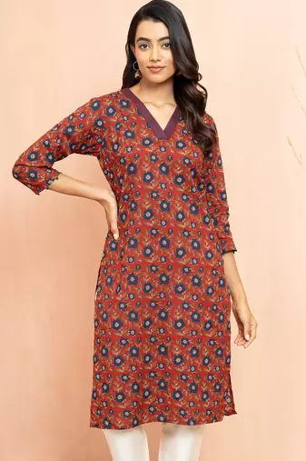 Worust kalamkari print cotton kurta - traditional raksha bandhan outfit three quarter sleeve