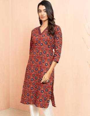 Worust kalamkari print cotton kurta - traditional raksha bandhan outfit three quarter sleeve 4
