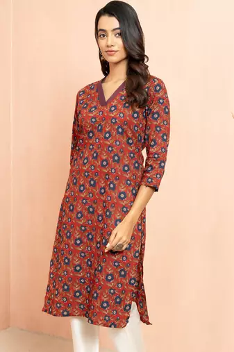 Worust kalamkari print cotton kurta - traditional raksha bandhan outfit three quarter sleeve