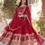 Maroon faux blooming with embroidery zari sequins-work gown with dupatta