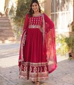 Ranipink faux blooming with embroidery zari sequins-work gown with dupatta