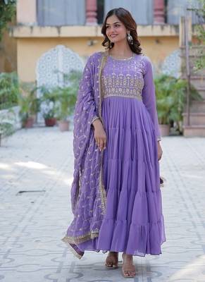Lavender star georgette with rich sequins embroidered work gown dupatta 1