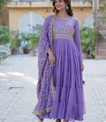 Lavender star georgette with rich sequins embroidered work gown dupatta