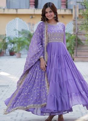 Lavender star georgette with rich sequins embroidered work gown dupatta 2