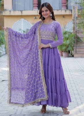 Lavender star georgette with rich sequins embroidered work gown dupatta 3