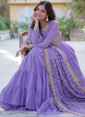 Lavender star georgette with rich sequins embroidered work gown dupatta 4