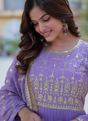 Lavender star georgette with rich sequins embroidered work gown dupatta 5