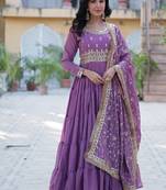 Onionpink star georgette with rich sequins embroidered work gown dupatta