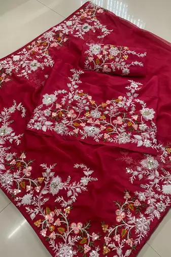 Pink Party Wear Soft Organza Saree